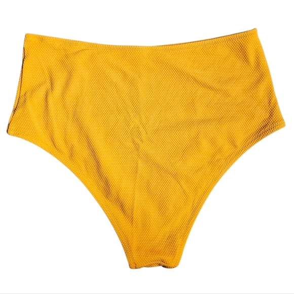 Aerie Gold Textured High Waisted Cheeky Bikini Bottoms Size L - Picture 2 of 7